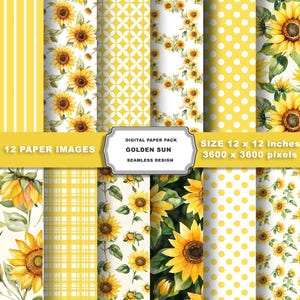 Watercolor Sunflower Digital Paper,  Seamless Yellow Floral Pattern, Summer Background, Provence, Scrapbook, Printable Download, Wedding