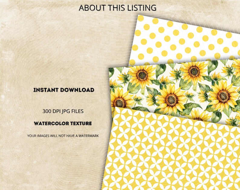 Watercolor Sunflower Digital Paper, Seamless Yellow Floral Pattern ...