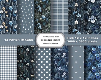 Floral digitales Papier, nahtlos bedruckbares Papier, Pack Blumen, Scrapbook Papiermuster, dunkel geblümt, Scrapbooking