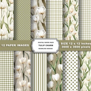 Carta digitale con tulipani acquerellabili, sfondo floreale primaverile, album di ritagli con fiori pastello, motivo rosa e viola, download immediato