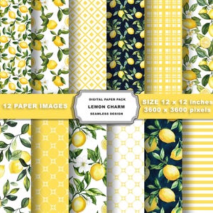 Papel digital de acuarela con limón, paquete de estampados cítricos amarillos, fondos imprimibles de verano, papel para scrapbooking, fondo cítrico para scrapbooking.