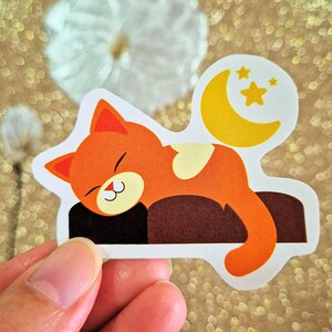 Cute sleeping cat sticker, cat laptop sticker, cute cat sticker, laptop sticker, computer sticker, ginger cat sleeping with moon and stars