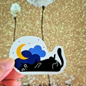 Black cat sticker, cat stickers, laptop sticker cat, cute cat sticker, tumbler sticker, laptop decal, computer sticker, sleepy cat