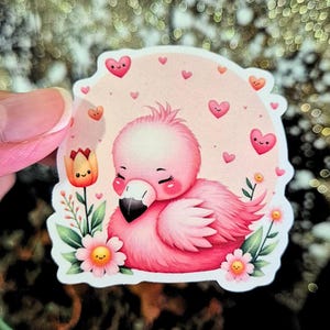Leuke sticker flamingo baby Chibi | Transparante waterbestendige schattige sticker voor laptops, waterflessen, tijdschriften, mokken, notitieboekjes en meer