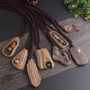 Ebony Wood Pendant Necklace Hand-Carved Boho Tribal Jewelry for Women – Adjustable Unique Artisan Gift