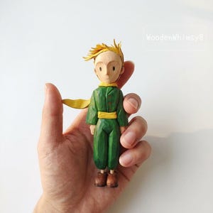 The Little Prince Figurine: Hand-Carved Wood with Eco-Friendly Paint, Storybook Character Desk Decor, Literary Gift image 3