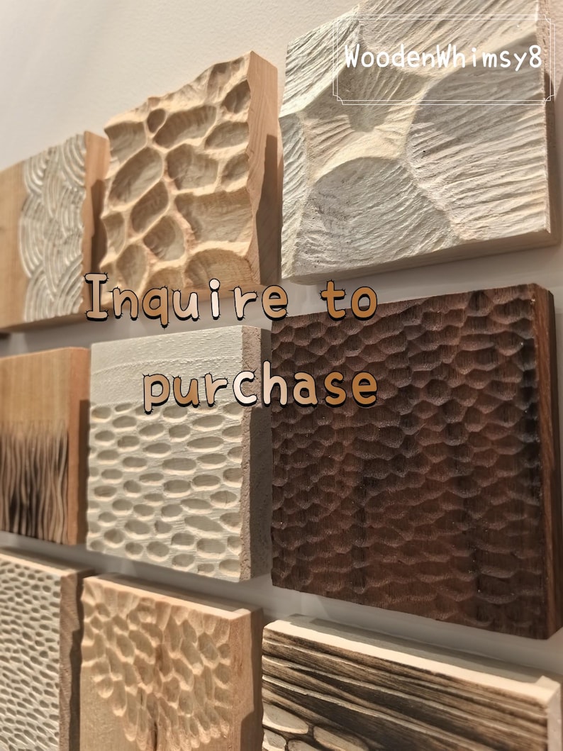 Image showcasing Wood Wall Art Tiles: Minimalist Natural Texture (hand Carved Solid Wood ...