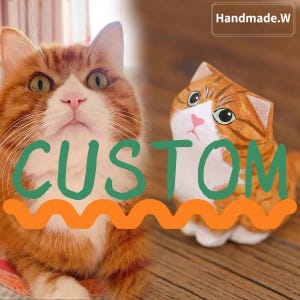 Hand-Carved Basswood Cat Figurine: Custom Pet Portrait, Artisan Decor