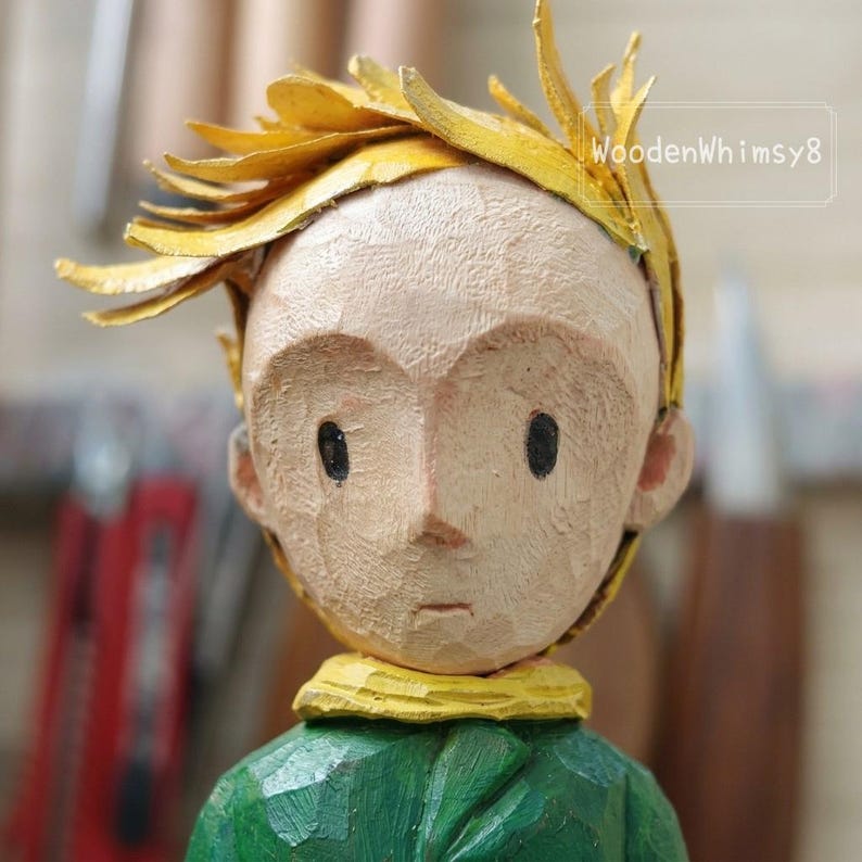 The Little Prince Figurine: Hand-Carved Wood with Eco-Friendly Paint, Storybook Character Desk Decor, Literary Gift image 5