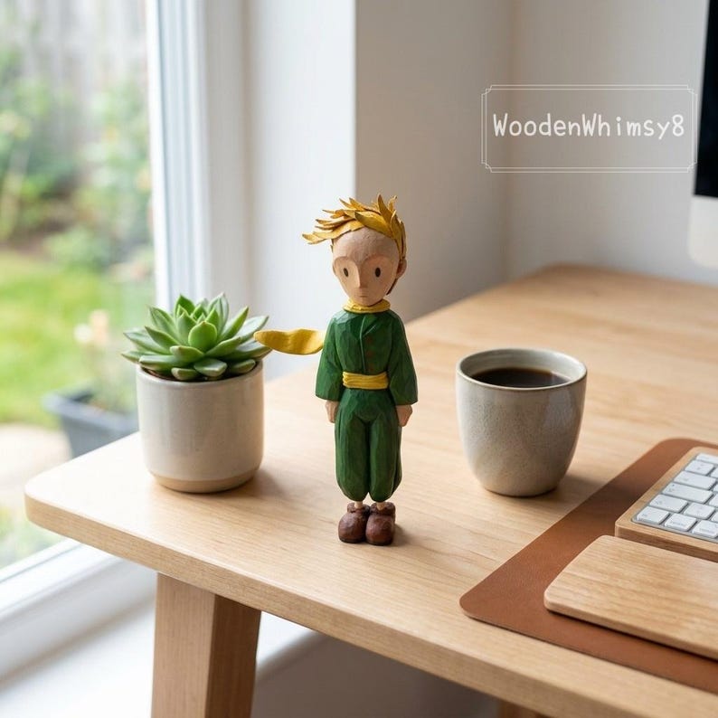 The Little Prince Figurine: Hand-Carved Wood with Eco-Friendly Paint, Storybook Character Desk Decor, Literary Gift image 7