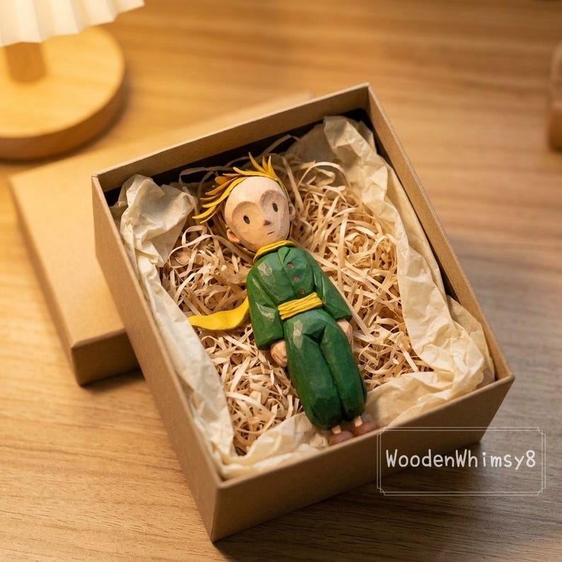 The Little Prince Figurine: Hand-Carved Wood with Eco-Friendly Paint, Storybook Character Desk Decor, Literary Gift image 6