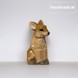 Hand-Carved Wooden Deer Figurine – Basswood Sculpture – Unique Christmas Ornament – Rustic Forest Decor – Artisan Gift