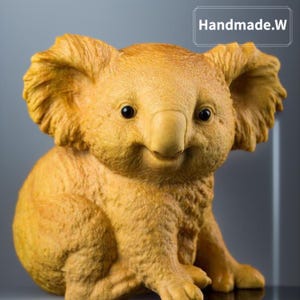 Hand-Carved Boxwood Koala Figurine: Sloth-Style Wood Sculpture
