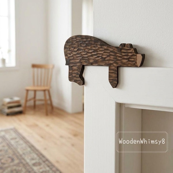 Wooden Bear Door Topper: Hand-Carved Textured Shelf Sitter