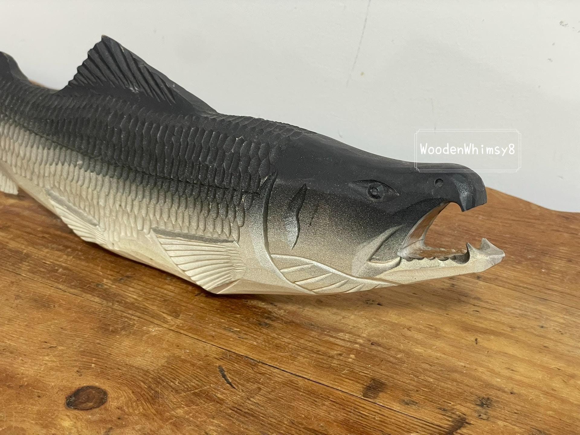 手彫りの木製魚彫刻、両面（13.4インチ、海岸スタイル） - Etsy 日本