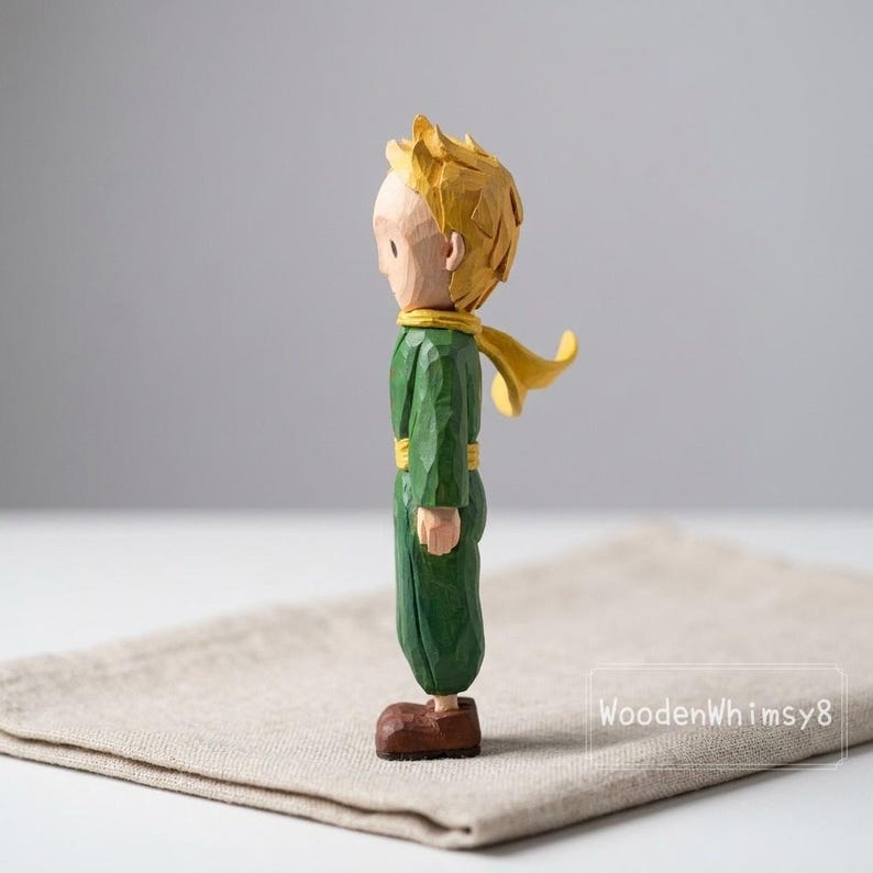 The Little Prince Figurine: Hand-Carved Wood with Eco-Friendly Paint, Storybook Character Desk Decor, Literary Gift image 2