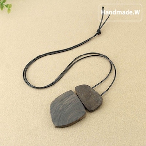 Handmade Wooden Pendant Long Necklace: Minimalist Boho Statement Jewelry
