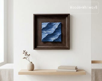 Handgeschnitztes Wellenmotiv aus Holz: Blaues Ozeanrelief für Küstendekoration, nautische Wanddekoration, Geschenkidee für Strandhäuser