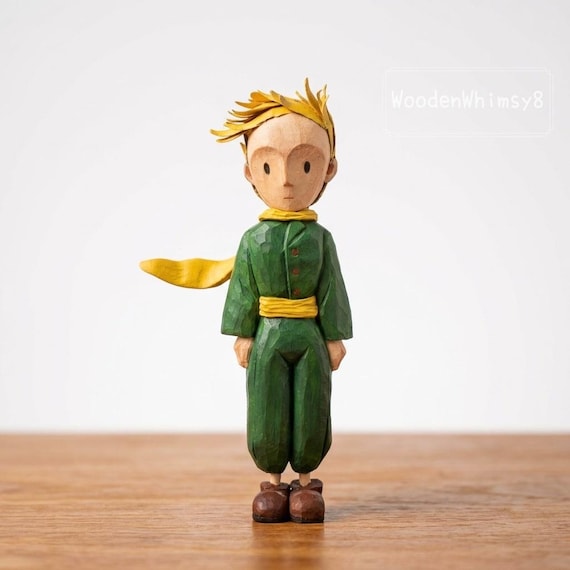The Little Prince Figurine: Hand-Carved Wood with Eco-Friendly Paint, Storybook Character Desk Decor, Literary Gift