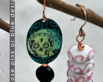 Pendientes de vidrio de cobre y lámpara Dia de los Muertos