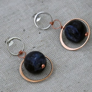 2S Orbital sodalite or zoisite gemstone earrings
