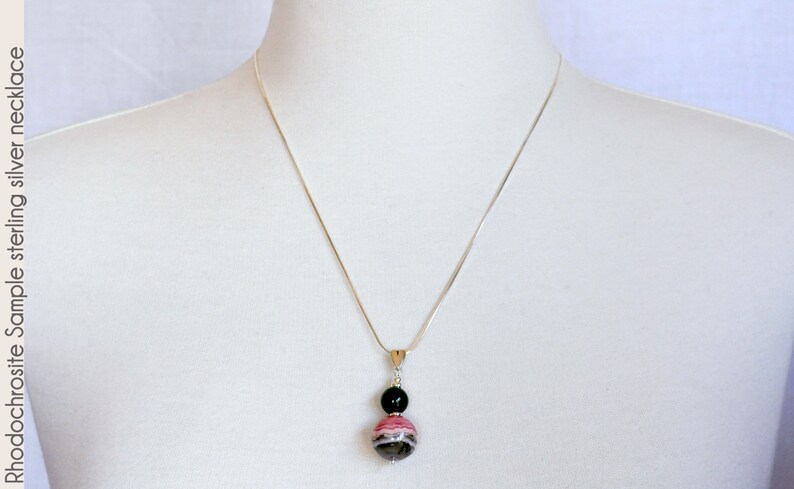 Rhodochrosite Sample jade and rhodochrosite gemstone sterling silver necklace