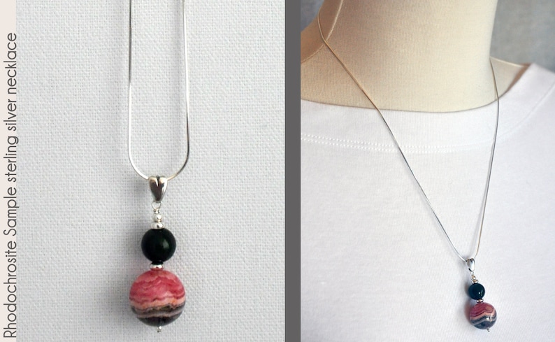 Rhodochrosite Sample jade and rhodochrosite gemstone sterling silver necklace
