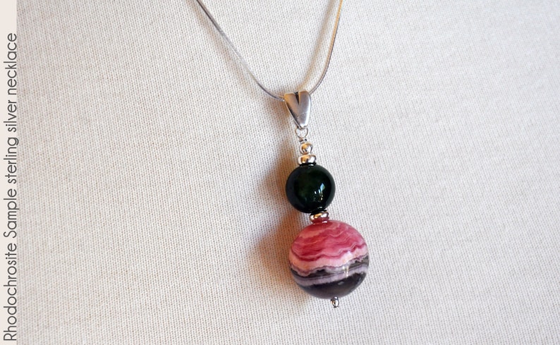 Rhodochrosite Sample jade and rhodochrosite gemstone sterling silver necklace