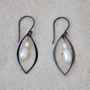 Phoenix Tears oxidized silver and freshwater pearl drop earrings