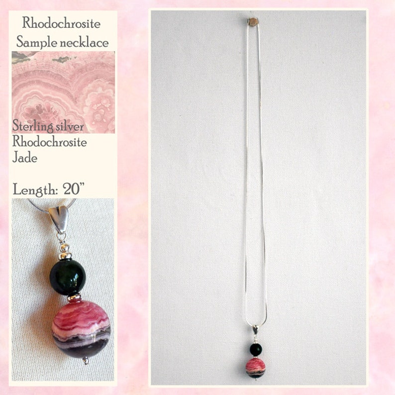 Rhodochrosite Sample jade and rhodochrosite gemstone sterling silver necklace