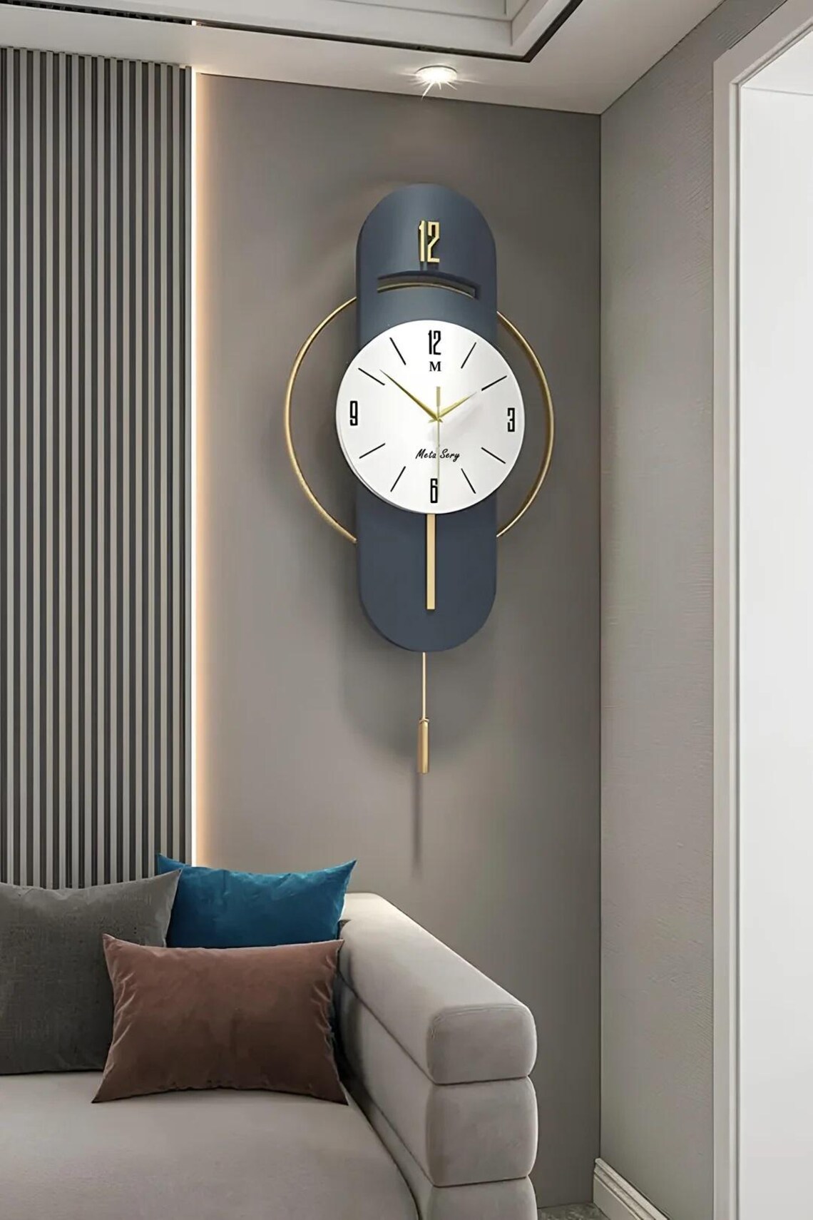 Navy Blue Wall Clock, Metal Wall Clock, Large Wall Clock, Gift Clock