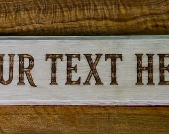 Letrero personalizado grabado en madera. Sobre roble blanco aserrado en cuartos.