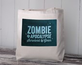 Zombie Apocalypse Survival Gear - Tote Bag - Natural Canvas Bag - Blue Image Transfer- Carryall Tote - School Bag