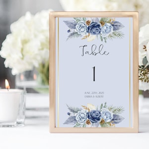 Bloemen bruids douche tafelnummer, blauw tafelbord 5 x 7, afdrukbare tafelkaart, bruids tafeldecor, decor personaliseerbaar