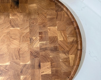 Tabla de cortar de roble macizo hecha a mano, bloque de madera redondo para picar (20 pulgadas)