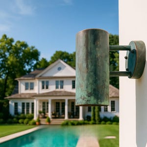 Handcrafted Moroccan Copper Wall Sconce: Patinated Green Rustic Outdoor Light-Antique sconce-sconce lighting