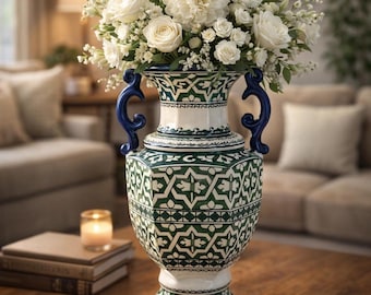 Handgeschilderde Marokkaanse keramische vaas | Boho-huisdecoratie