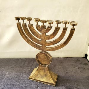 Handmade Copper Hanukkah Menorah – Traditional Jewish Candelabra with Star of David Design