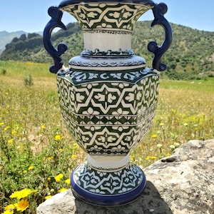 Handmade Moroccan Ceramic Vase: Artisan Fez Pottery, 35cm
