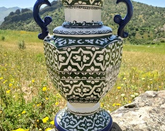 Handmade Moroccan Ceramic Vase: Artisan Fez Pottery, 35cm
