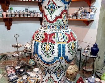 Hand-Painted Moroccan Ceramic Vase: &#39;Mithal&#39; Fez Art, Arabic Andalusian Decor