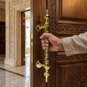 Handmade Moroccan Brass Door Handle – Traditional Engraved Pull for Wooden Doors