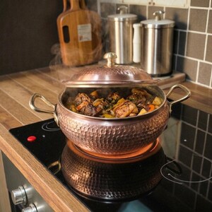 Handmade Hammered Copper Pot Heavy Moroccan Cookware Healthy Cooking 20cm 25cm