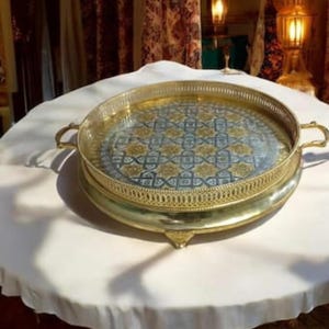 Handmade Moroccan Brass Tray – Engraved Oriental Serving Tray – Traditional Decorative Art