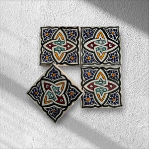 Moroccan Zellige Tile • Handmade Floral Mosaic • Vintage Moorish Wall Decor • Artisan Ceramic Tile