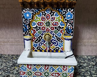 Hand-Painted Moroccan Pottery Fountain | Indoor Outdoor Water Feature | Traditional Handcrafted Garden & Tabletop Waterfall