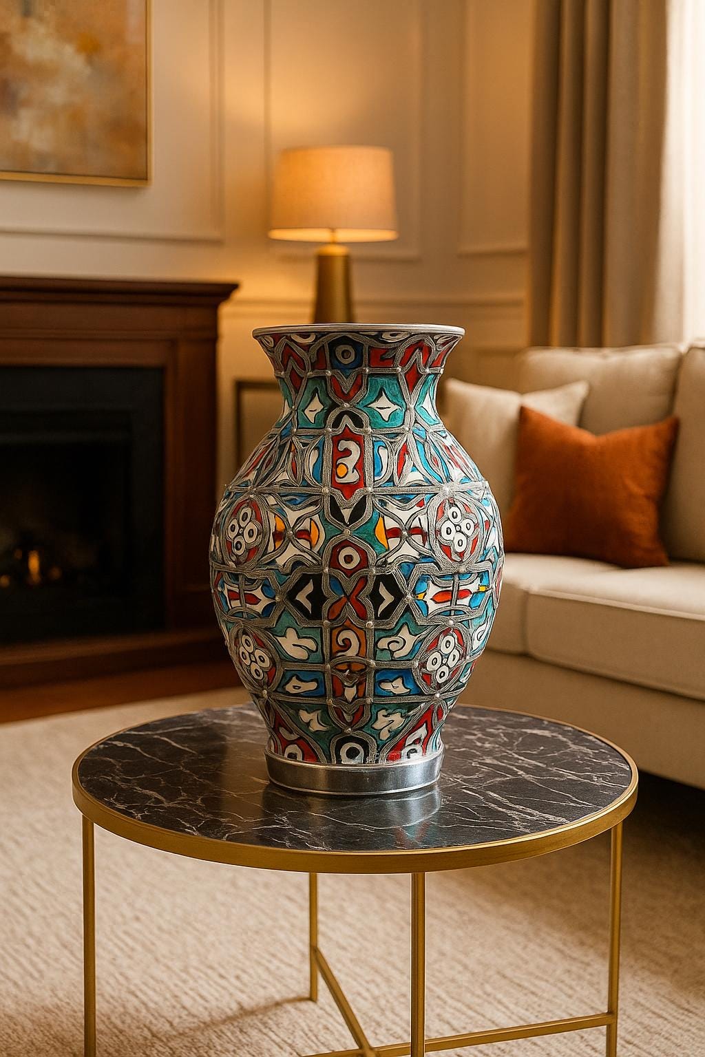 Unique Moroccan Ceramic Vase with Silver-Nickel Inlays-Handcrafted Pottery Jar-Silver Studs-Interior Decorations-Jar-ceramic vase,poterie