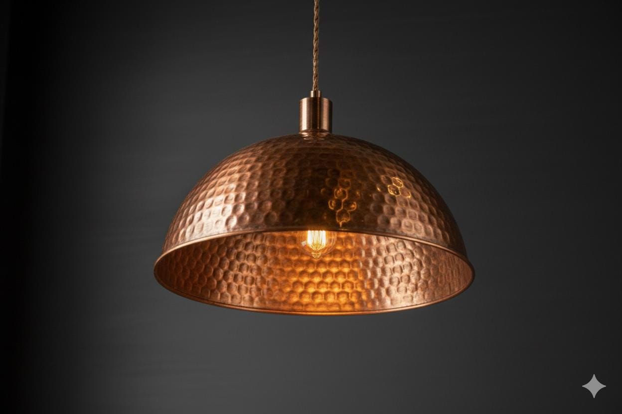 Hammered Copper Pendant Light | Handmade Copper Dome Lamp | Rustic Boho ...