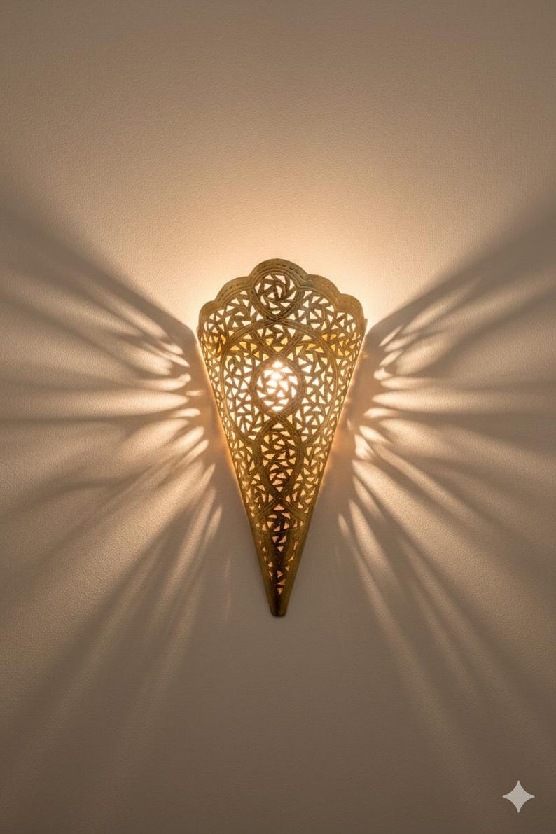 Sconce Shadow Rendering Handmade Moroccan Brass Wall Sconce - Etched Boho Wall Light - Unique ...