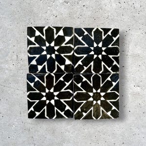 Handmade Moroccan Zellige Tile: Black & White Mosaic Accent, Boho Wall Decor